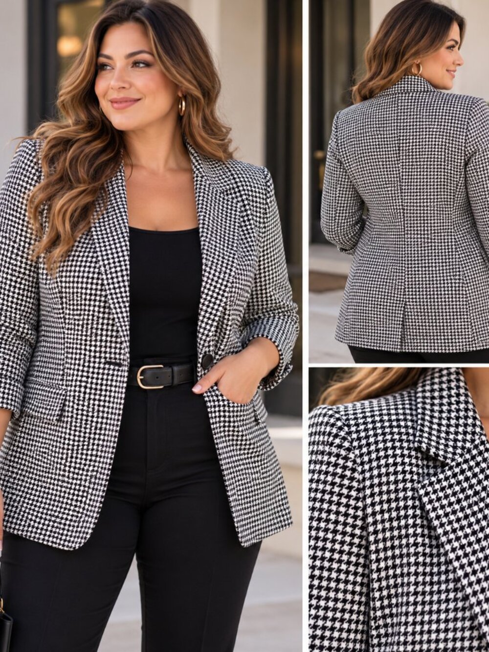 Lane Bryant The Bryant Blazer Size 14 Black White Houndstooth NWT